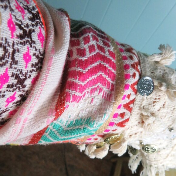 Southwestern Print Jacket Open Front Coat Caftan Sleeves Multi-Colors Size Large - Picture 6 of 9